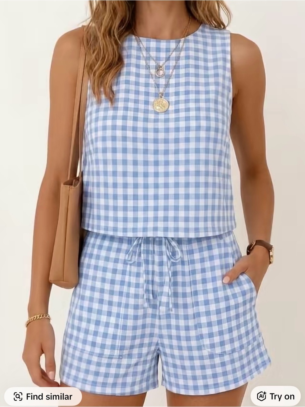 NWT Blue Gingham Sleeveless Set